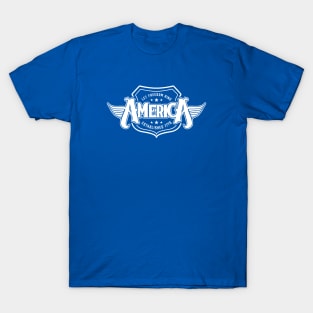 America - Shield Design (White on Blue) T-Shirt